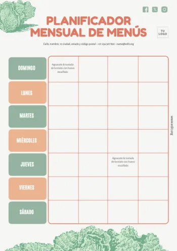 Edita un planning de comidas mensual