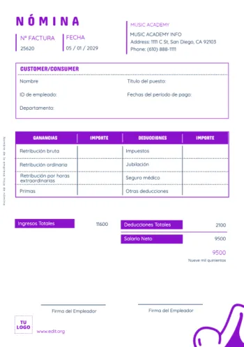 Edita un modelo de nómina para rellenar