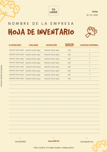 Edita una hoja para Inventario