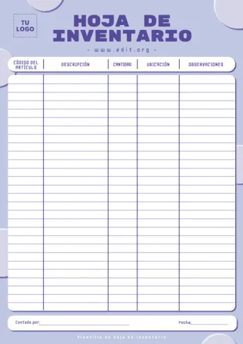 Edita una hoja para Inventario