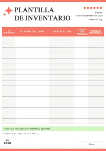 Edita una hoja para Inventario