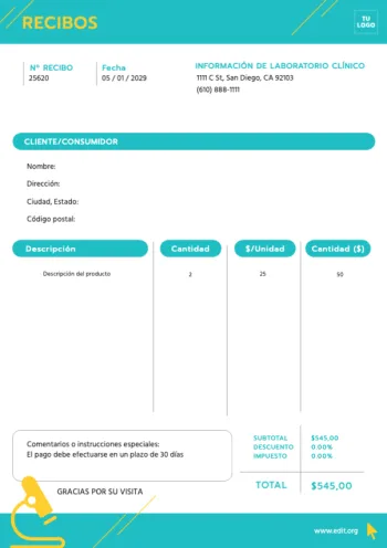 Edita una plantilla de recibo