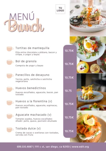 Edita un menú de desayuno o brunch