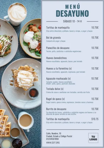 Edita un menú de desayuno o brunch