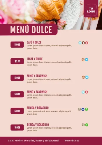 Edita un menú de desayuno o brunch