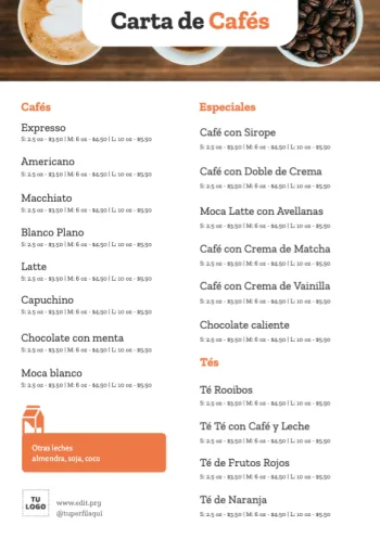 Edita un menú de cafés