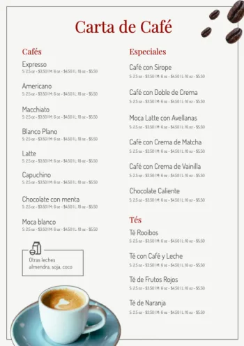 Edita un menú de cafés