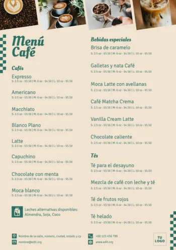 Edita un menú de cafés