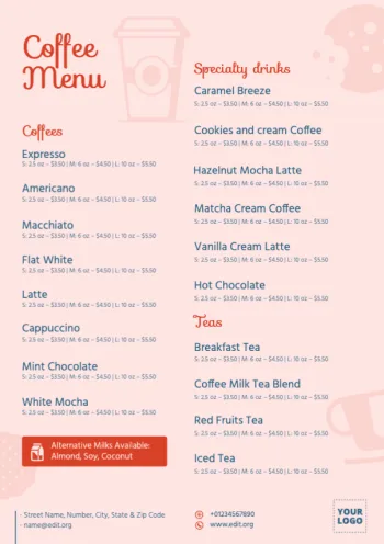 Edit a coffee menu design
