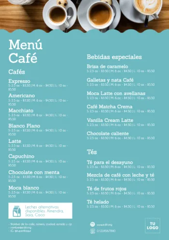 Edita un menú de cafés