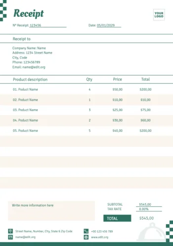 Edit a receipt sample