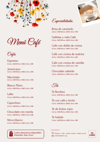 Edita un menú de cafés