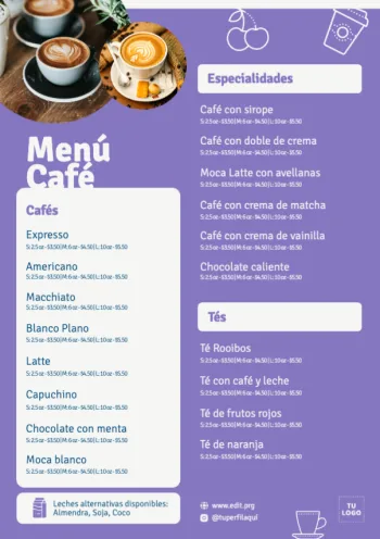 Edita un menú de cafés