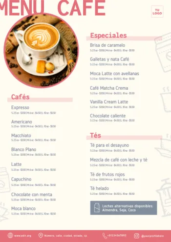 Edita un menú de cafés