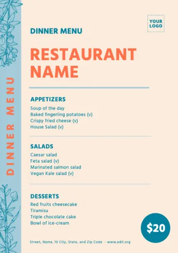 Bearbeite eine Speisekarte online