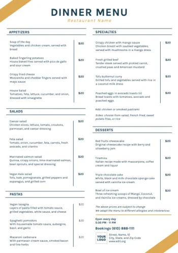 Bearbeite eine Speisekarte online