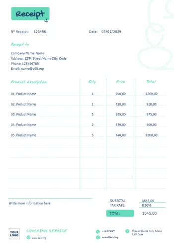 Edit a receipt sample