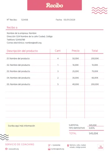 Edita una plantilla de recibo