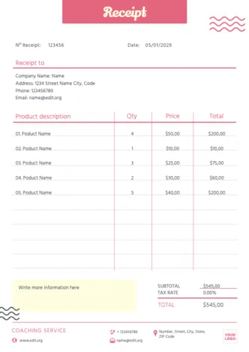 Edit a receipt sample