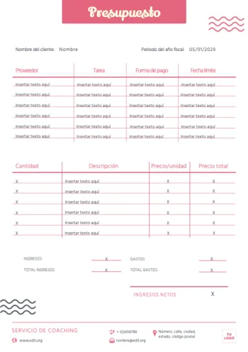 Edita un diseño de presupuesto