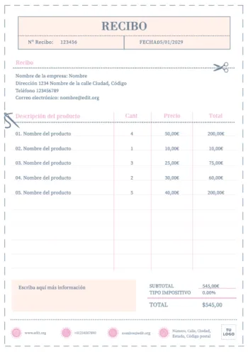 Edita una plantilla de recibo