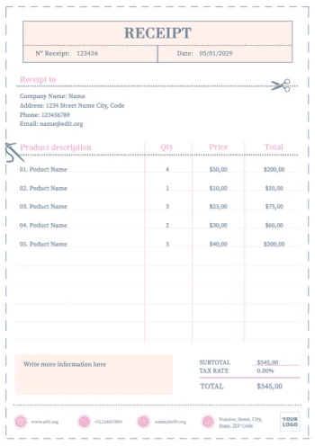 Edit a receipt sample
