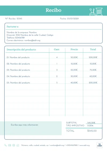 Edita una plantilla de recibo