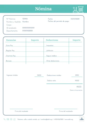 Edita un modelo de nómina para rellenar