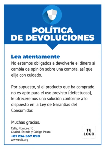 Edita un diseño sobre políticas de devolución