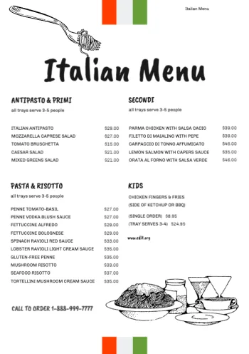 Modifier la mise en page d'un menu de restaurant italien