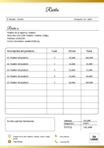 Edita una plantilla de recibo