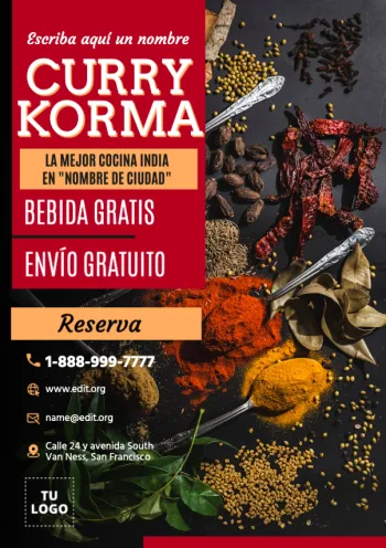 Edita un flyer de Comida Hindú