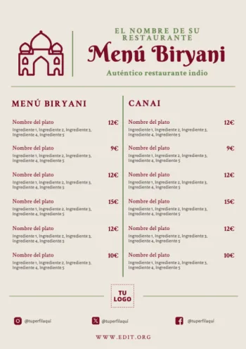 Edita un flyer de Comida Hindú