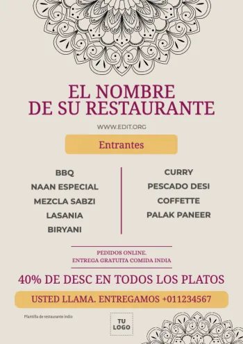 Edita un flyer de Comida Hindú