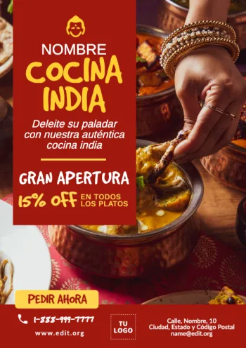 Edita un flyer de Comida Hindú