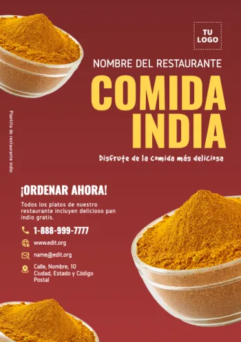 Edita un flyer de Comida Hindú