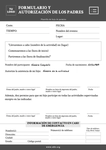 Edita una plantilla de Autorización