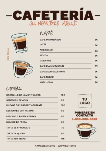 Edita un menú de cafés