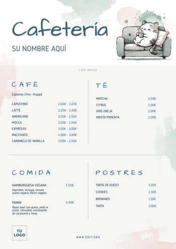 Edita un menú de cafés