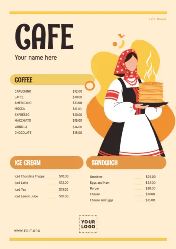 Modifica il design di un menu caffetteria