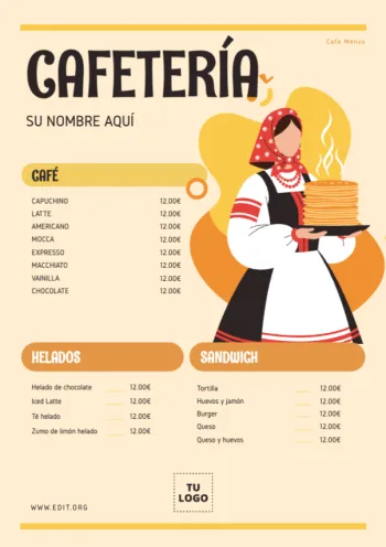 Edita un menú de cafés