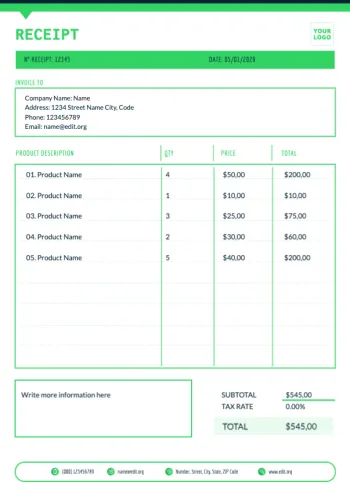 Eine Quittungsvorlage bearbeiten