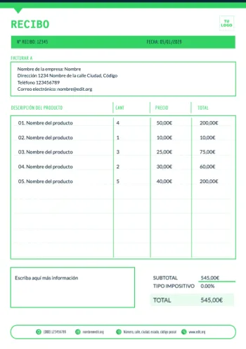 Edita una plantilla de recibo