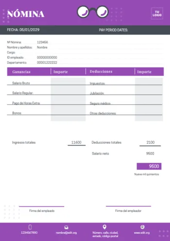 Edita un modelo de nómina para rellenar