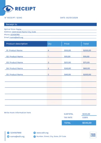 Edit a receipt sample