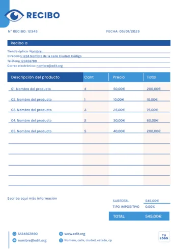 Edita una plantilla de recibo