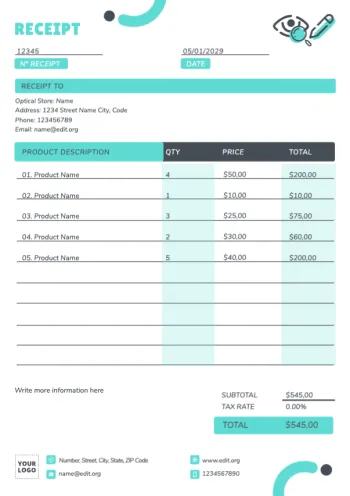 Edit a receipt sample