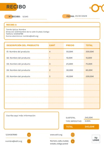 Edita una plantilla de recibo