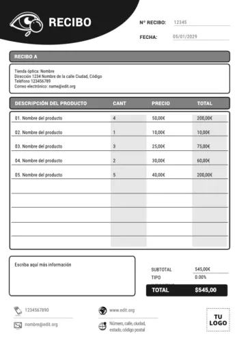 Edita una plantilla de recibo