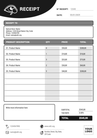 Edit a receipt sample